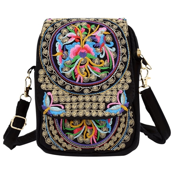 Kyusrd Yunnan Ethnic Style Embroidery Bag For Women Embroidered Body Mini Bag Flip Phone Bag Adjustable Strap Design