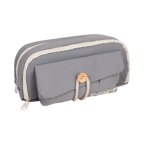 Kyusrd Button Closure Large Capacity Canvas Pencil Case,Creative Zipper Stationery Pouch with Simple Style,Versatile Organizer for Desk