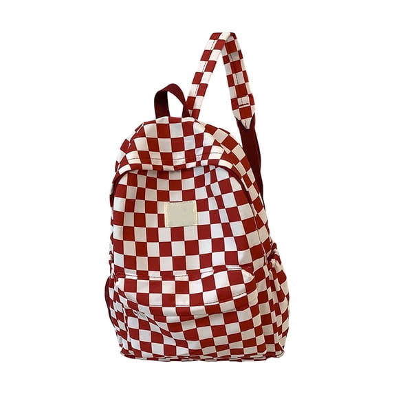 Kyusrd Checkerboard Backpack Red Plaid School Bag Korean Style Backpack Casual School Backpack for Trendy Backpack Lightweight School Backpack Cute