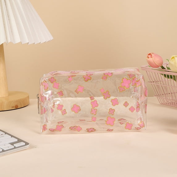 Kyusrd Clear Cute Style Large Capacity Pencil Case,Transparent Zipper Stationery Pouch with Charming Design,Versatile Organizer for Everyday Use