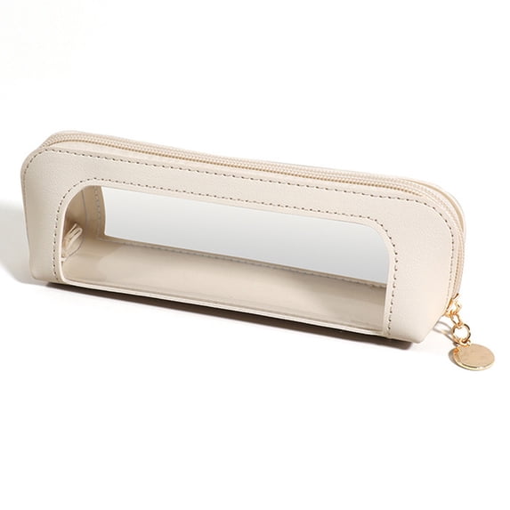 Kyusrd Clear PU Leather Large Capacity Pencil Case,Transparent Zipper Stationery Pouch with Sleek Style,Ideal for Office Art Supplies