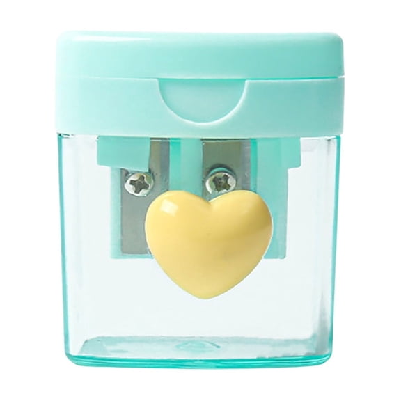 Kyusrd Four-Color Heart-Shaped Rotating Double Hole Pencil Sharpener With Transparent Tape Cover