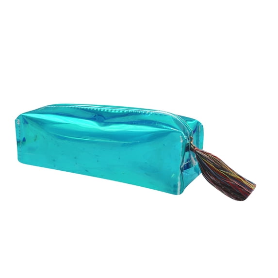 Kyusrd Holographic Laser Transparent Pencil Case,Large Capacity Zipper Stationery Bag with Tassel Decoration,Stylish Organizer
