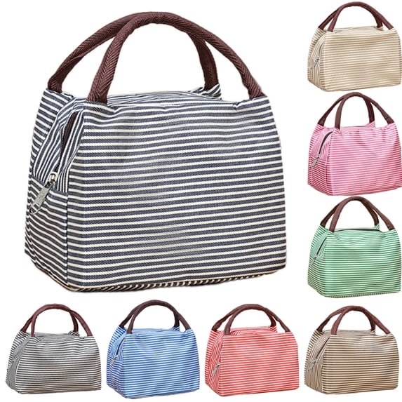 Kyusrd Lunch Box Insulated Reusable Portable Stripe oxford clothLunch Bag With Zipper and Hand Held Leakproof cooler Bag for Work Lunches Outdoor Picnics Lunch Box for Women Men
