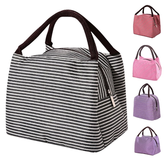 Kyusrd Lunch Box Insulated Reusable Portable Stripe oxford clothLunch Bag With Zipper and Hand Held Leakproof cooler Bag for Work Lunches Outdoor Picnics Lunch Box for Women Men
