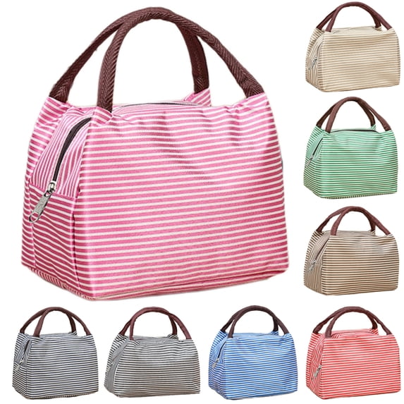 Kyusrd Lunch Box Insulated Reusable Portable Stripe oxford clothLunch Bag With Zipper and Hand Held Leakproof cooler Bag for Work Lunches Outdoor Picnics Lunch Box for Women Men