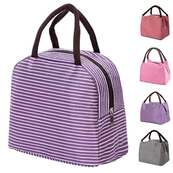Kyusrd Lunch Box Insulated Reusable Portable Stripe oxford clothLunch Bag With Zipper and Hand Held Leakproof cooler Bag for Work Lunches Outdoor Picnics Lunch Box for Women Men