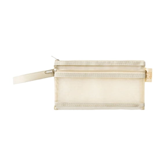 Kyusrd Morandi Double Layer A6 Mesh Pouch,Handheld Transparent Nylon Zipper Bag with Compact Design,Ideal for Pens Small Accessories