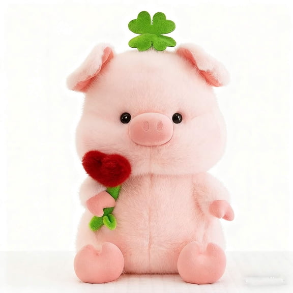 Kyusrd St. Patrick'S Day Decorations and GiftsCute Flower-Holding Pig Plushs Toy Four-Leaf Clovers P-Ink Pig Doll Gift