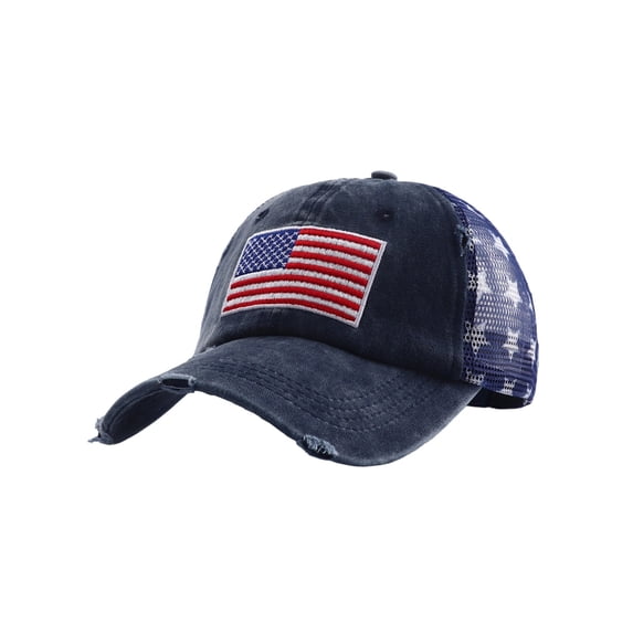 Kyusrd Summer Outdoor Gear and Accessories,Americans Flag Embroidered Baseball Cap Distressed Mesh Back Hat Vintage for Men Women Summer Outdoor Blue