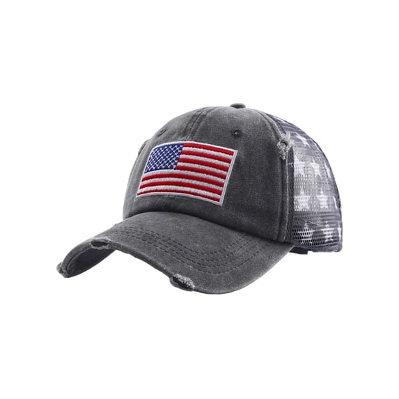 Kyusrd Summer Outdoor Gear and Accessories,Americans Flag Embroidered Baseball Cap Distressed Mesh Back Hat Vintage for Men Women Summer Outdoor Gray