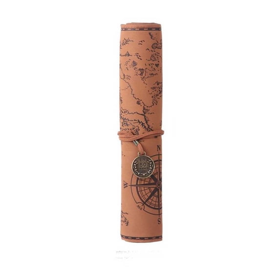 Kyusrd Treasure Map Vintage PU Leather Large Capacity Roll-Up Pencil Case,Stationery Box Organizer