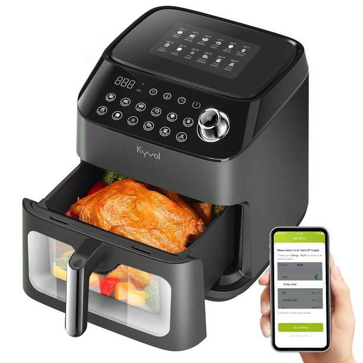 Kyvol Smart WiFi Air Fryer, F6W Airfryer, 6 Quart, Visible Window, 12 Presets Recipe, 360°Air