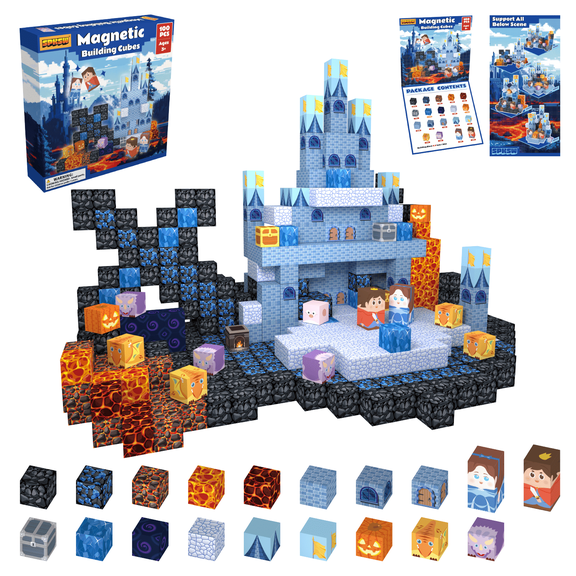 Kywib 100PCS Magnetic Building Cubes, Pixel Style STEM Construction Toys for Kids, Montessori Sensory Stacking Blocks Set, Forest & Castle World Building Toy, Birthday Gift for Boys Girls Ages 3-8+
