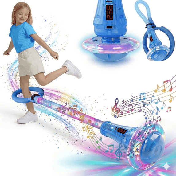 Kywib Smart Skip Ball with Bluetooth Music & LED Counter, Foldable Ankle Skip Toy for Kids, Birthday Gifts for Girls & Boys Age 5-12, Outdoor Active Game,Blue