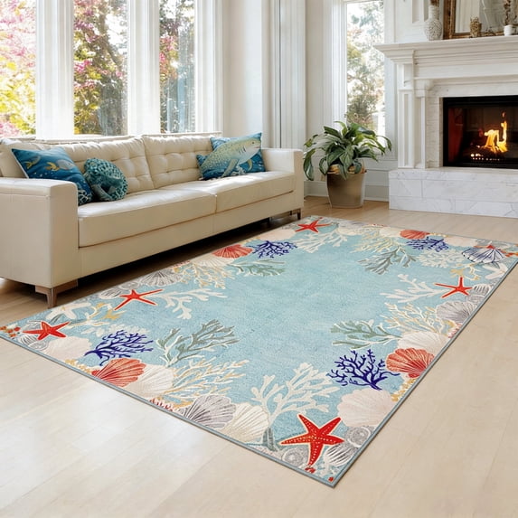 Kzaei 5'x7' Area Rug for Living Room, Ocean Coral Reef Themed Rug, Modern Soft Non-Slip & Easy to Clean Carpet