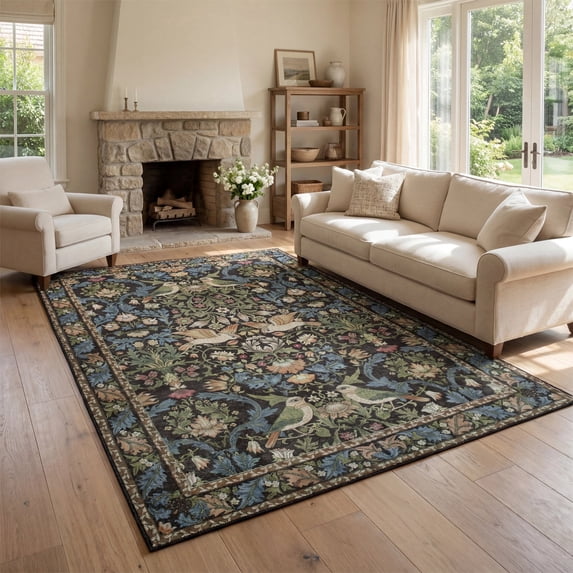 Kzaei 5'x7' Area Rug for Living Room, Vintage Boho Soft Low-Pile Living Room Rugs, Stain Resistant Botanical Non-Slip Carpet for Girls Bedroom