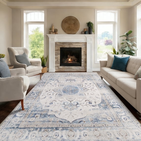 Kzaei 8'x10' Area Rug for Living Room, Large Rugs for Living Room Stain Resistant Carpet Vintage Rugs for Bedroom with Non Slip Backing