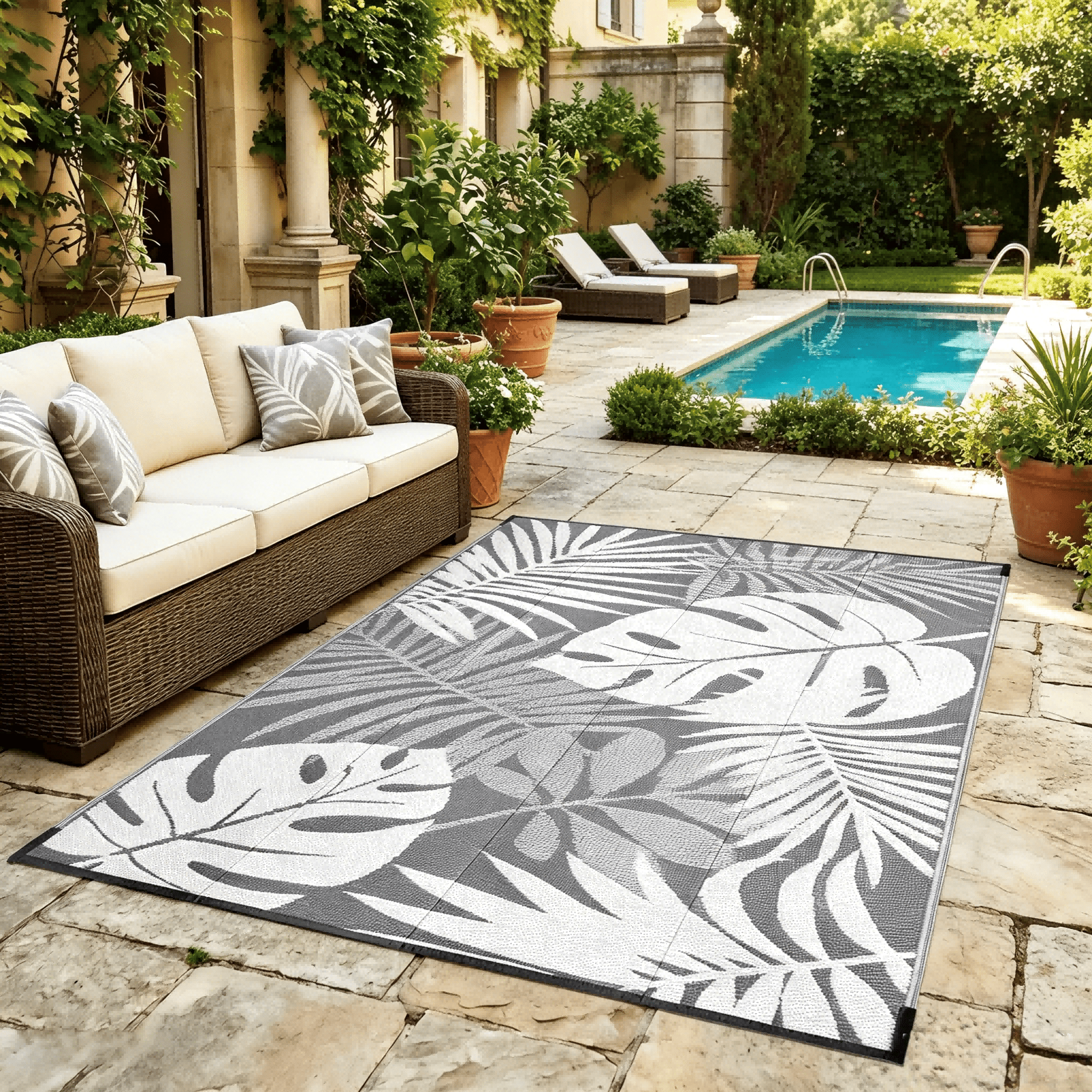 Kzaei Waterproof Outdoor Rug, 4'x6' Reversible Plastic Camping Area Rugs, Gray
