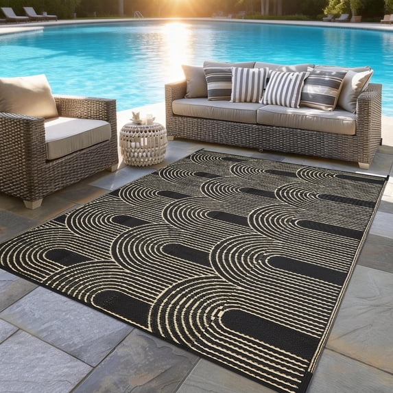 Kzaei Waterproof Outdoor Rug, 4'x6' Reversible Plastic Camping Area Rugs