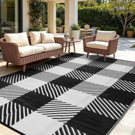 Kzaei Waterproof Outdoor Rug, 5'x8' Reversible Plastic Camping Area Rugs, Black