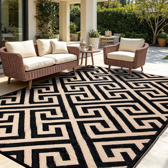 Kzaei Waterproof Outdoor Rug, 5'x8' Reversible Plastic Camping Area Rugs, Brown