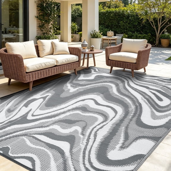 Kzaei Waterproof Outdoor Rug, 5'x8' Reversible Plastic Camping Area Rugs, Gray