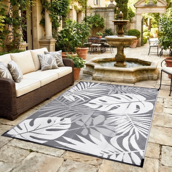 Kzaei Waterproof Outdoor Rug, 5'x8' Reversible Plastic Camping Area Rugs, Gray