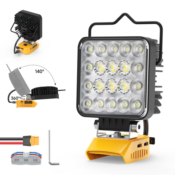 Kzrecct LED Work Light for Dewalt 20V Battery, 60W 6000LM Flashlight, 3 Ports charging Cordless Work Light (60W)