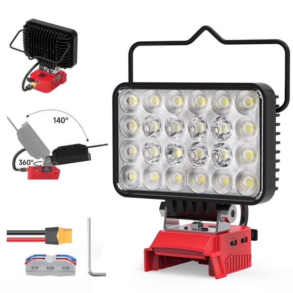Kzrecct LED Work Light Compatible with Milwaukee 18V Batteries, 72W 7200LM Flashlight, 3 Ports charging Cordless Work Light (72W)