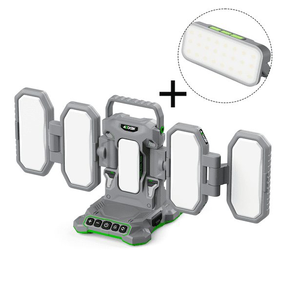 Kzreect 10000LM LED Work Light & Mini LED for Mil-w-k 18V, 360 Lighting, Adjustable Brightness/CCT, Battery/Type-C Powered & 2 Outputs for Camping, 140W Charger Included