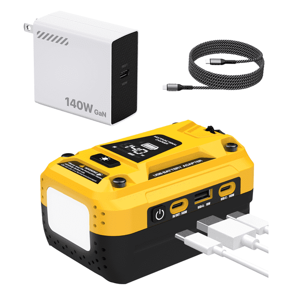 Kzreect 140W Battery Adapter Compatible with Dewalt 20V Battery , 7A Fast Charger, with LED Light & Dual USB-C and USB-A Output