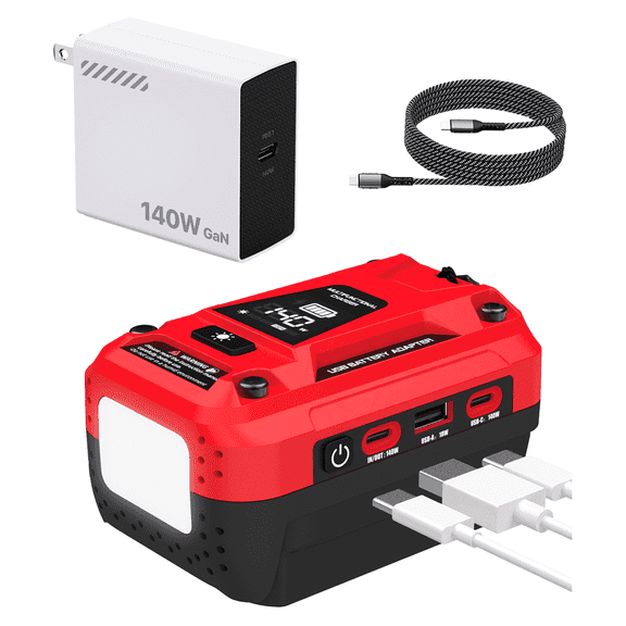Kzreect 140W Battery Charger for Mil-W-k 18V & 140W Charger, 7A Fast Charge, with LED & Dual USB-C & USB-A Output for for Camping, Travel, Emergency