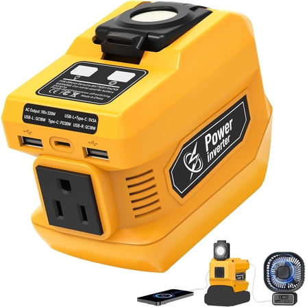 Kzreect 220W Power Inverter Compatible with Dewalt  18V/20V Battery, 110V 220W Output, 2 USB & 400 LM LED for car, Camping & Emergency Use