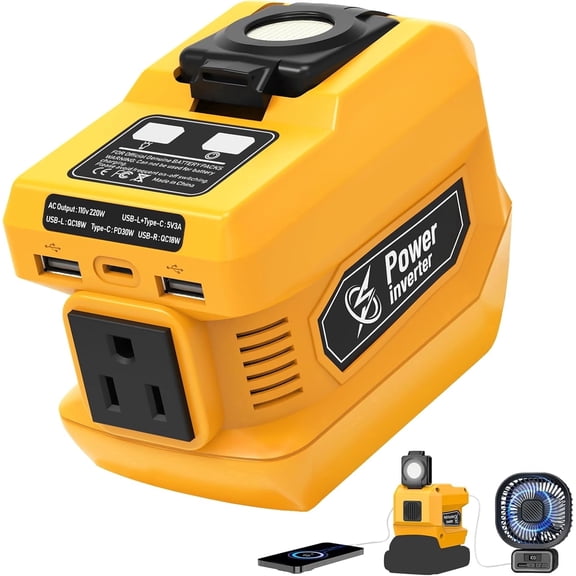 Kzreect 220W Power Inverter Compatible with Dewalt  18V/20V Battery, 110V 220W Output, 2 USB & 400 LM LED for car, Camping & Emergency Use