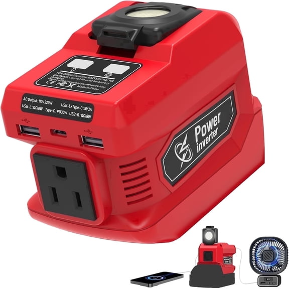 Kzreect 220W Power Inverter for Mil-W-K 18V, AC 110V 220W Output, 18V Power Inverter with 3 Outputs for Car, Camping & Emergency Use (No Battery)