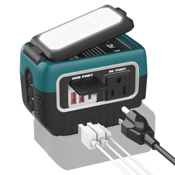 Kzreect 240W Power Inverter Pure Sine Wave Compatible with Ma-kita 18V Battery, 7A Fast Charge, DC 20V to AC 120V, Portable Inverter with 5 Output & LED