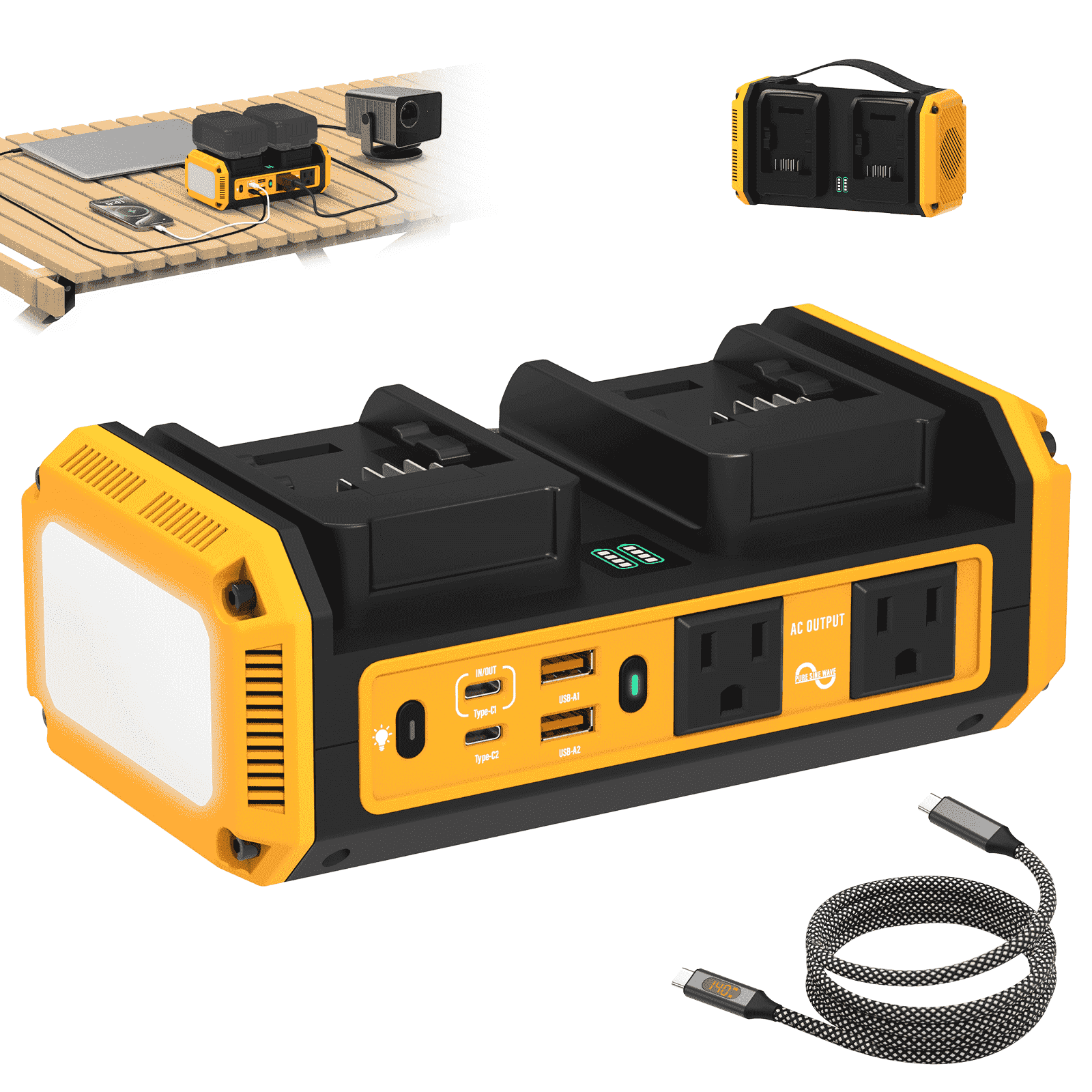 Kzreect 350W Power Inverter for De-walt20V, 120V 60Hz Pure Sine Wave, 20V Power Inverter with 6 Outputs for Outdoor Camping Emergency (No Battery)