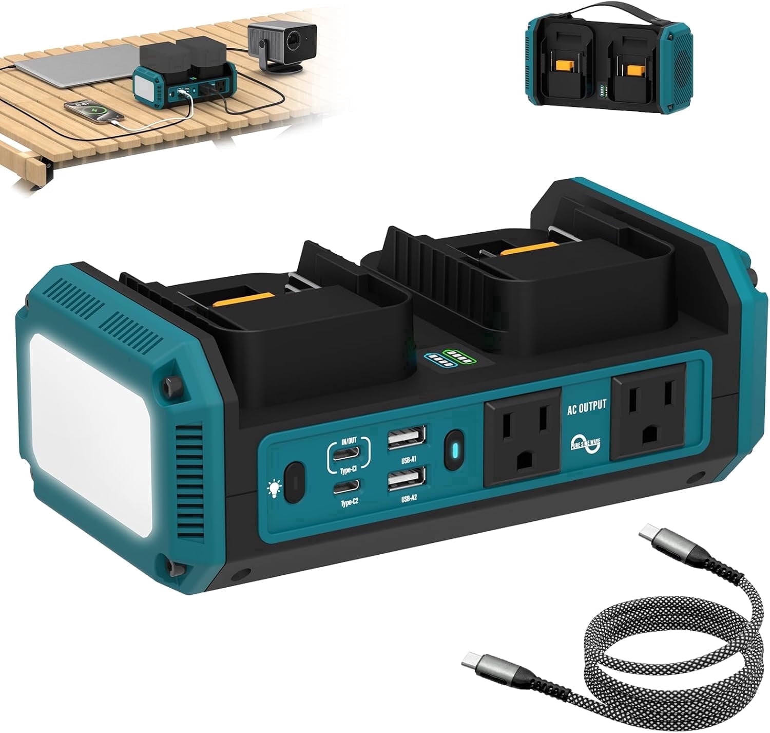 Kzreect 350W Pure Sine Wave Power Inverter, Compatible with Makita 18V Batteries, 18V to AC 120V, 140W Type-C 18W USB-A Fast Charging