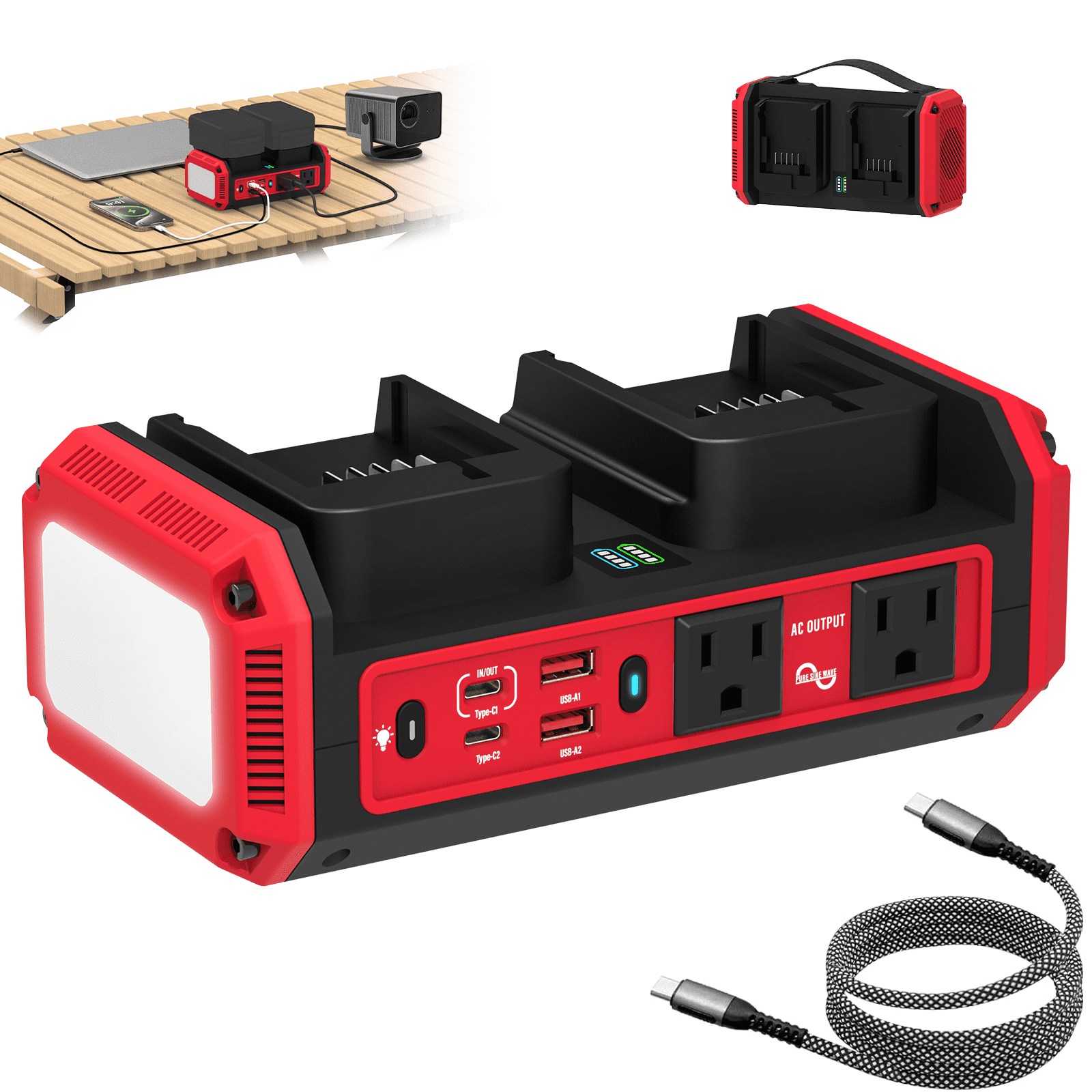 Kzreect 350W Pure Sine Wave Power Inverter, Compatible with Mil-wau-kee 18V Batteries, 18V to AC 120V, 140W Type-C 18W USB-A Fast Charging