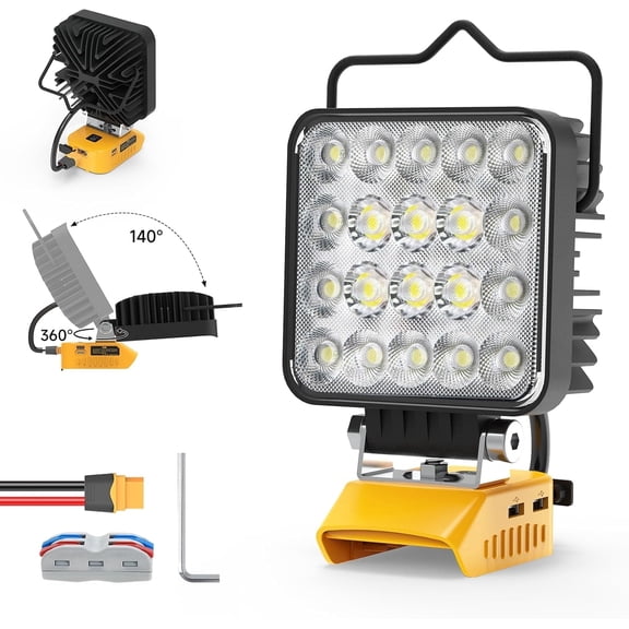 Kzreect LED Work Light Compatible with Dewalt 20V Battery, 60W 6000LM Flashlight, 3 Ports charging Cordless Work Light (60W)