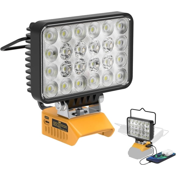 Kzreect LED Work Light Compatible with Dewalt 20V Battery, 72W 7200LM Flashlight, 3 Ports charging Cordless Work Light (72W)