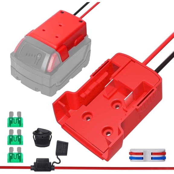 Kzreect Power Wheel Adapter Compatible with Mil-w-k18V Battery Adapter, with Fuse & Switch & Wire Terminals & 12 AWG Wire for DIY RC Car