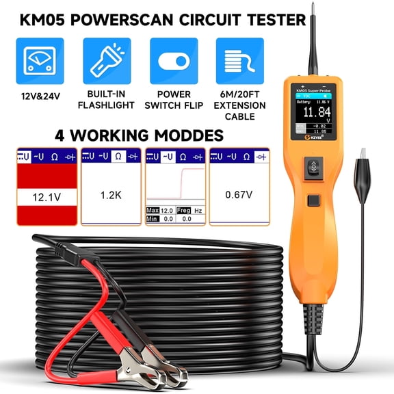 Kzyee KM05 Power Circuit Probe Tester Kit 12V 24V Automotive Circuit AC/DC Voltage Tester