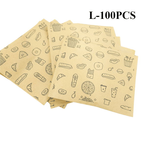 L-100PCS Grease-Resistant Paper Food Bags, Disposable Kraft Paper Bags for Baking and Air Fryer 20*21cm