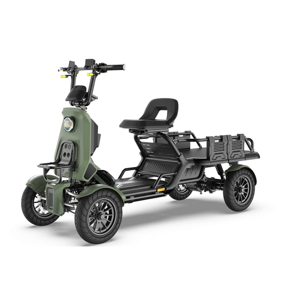 L 4 Wheel Electric Cargo Mobility Scooter, Max Load 265lbs, 176lbs Rear Cargo, 1000W 48V 27Ah Lithium Ion Battery 15.6 Mph Speed 28 Miles Green Black