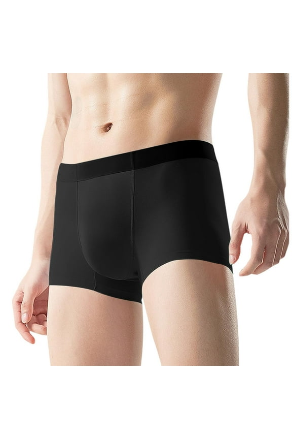L-4X Big & Tall Mens Silk Boxer Briefs Lightweight Breathable Underwear Solid Color Mid Waisted Stretchy Lightweight Basic Athletic Seamless-Boxers