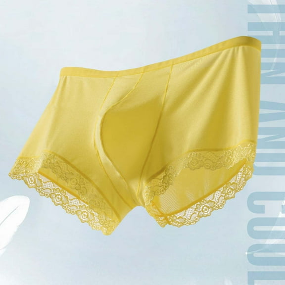 L-4X Big & Tall Silk Underwear for Men Lace Splice Boxer Briefs Plus Size Lightweight Low Waisted Breathable Stretchy Solid Cooling Boxers