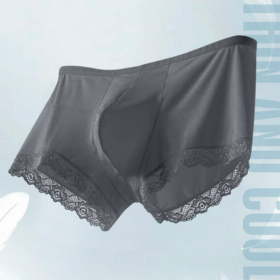 L-4X Big & Tall Silk Underwear for Men Lace Splice Boxer Briefs Plus Size Lightweight Low Waisted Breathable Stretchy Solid Cooling Boxers