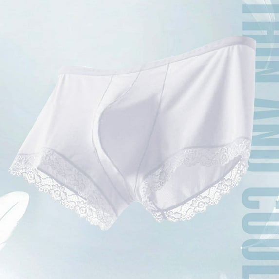 L-4X Big & Tall Silk Underwear for Men Lace Splice Boxer Briefs Plus Size Lightweight Low Waisted Breathable Stretchy Solid Cooling Boxers